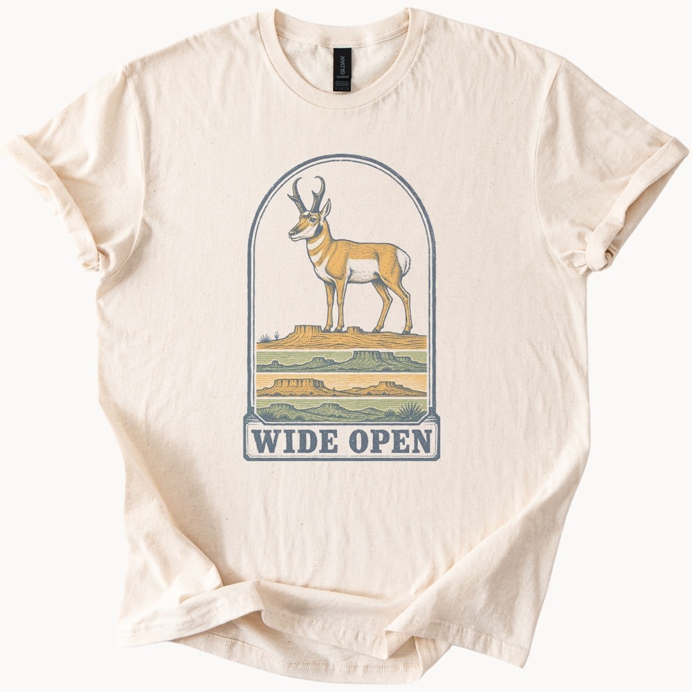 Bold Line Art Antelope Vintage Style Boho Tee